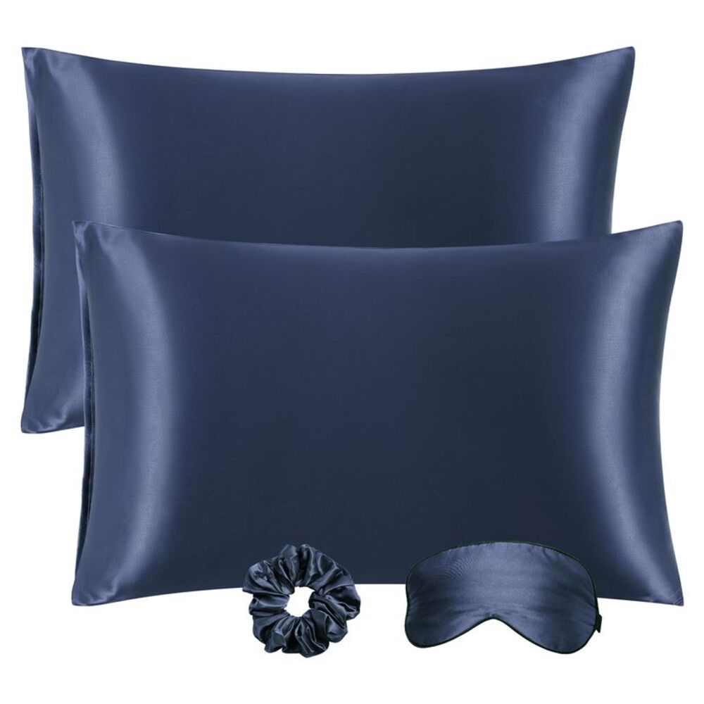 Set of 2 Satin Silk Pillowcase Envelope Closure King Navy Blue